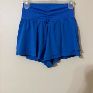 Aerie Offline Ruched Front Athletic Shorts Blue Small High Rise, perfect condit.